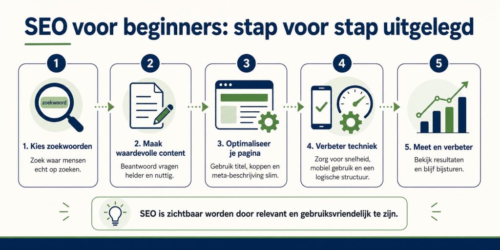 Infographic: hoe werkt SEO voor beginners met stappen voor zoekmachineoptimalisatie uitgelegd